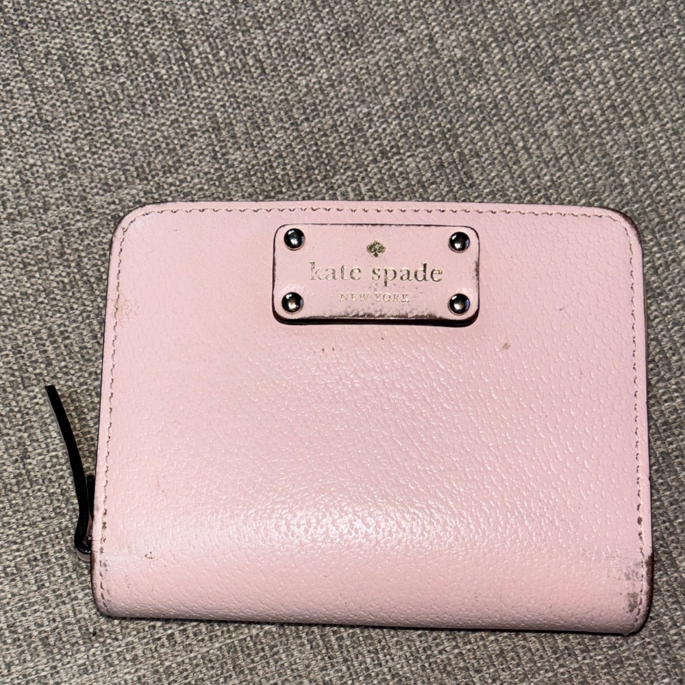kate spade light pink leather zip-around wallet